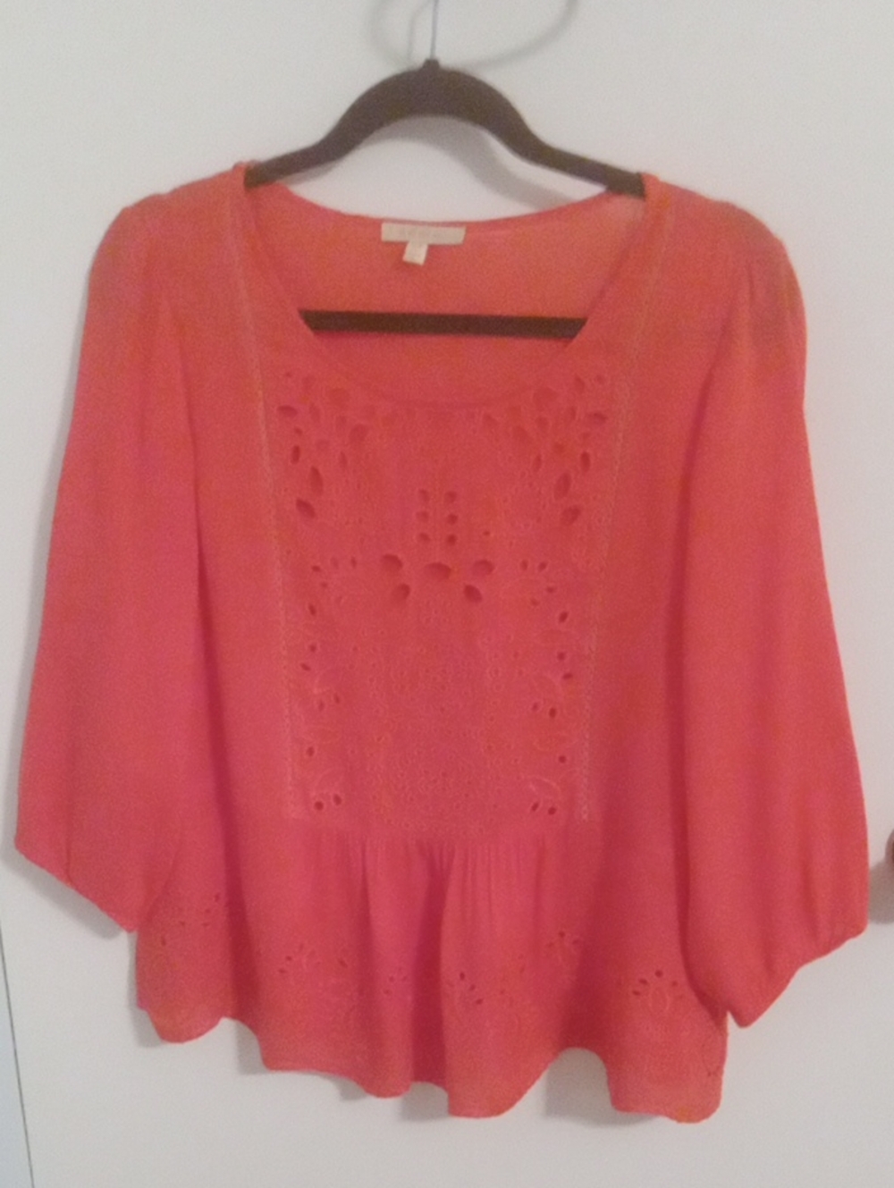 Skies Are Blue Orange Eyelet Peasant Tunic